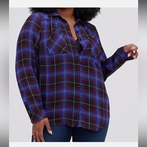 Torrid Madison Georgette Blouse Plus Size Women’s 0 Blue Plaid Semi Sheer NWT